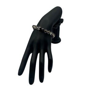 Clear and Black Metallic Look Acrylic Beaded Stretch Bracelet